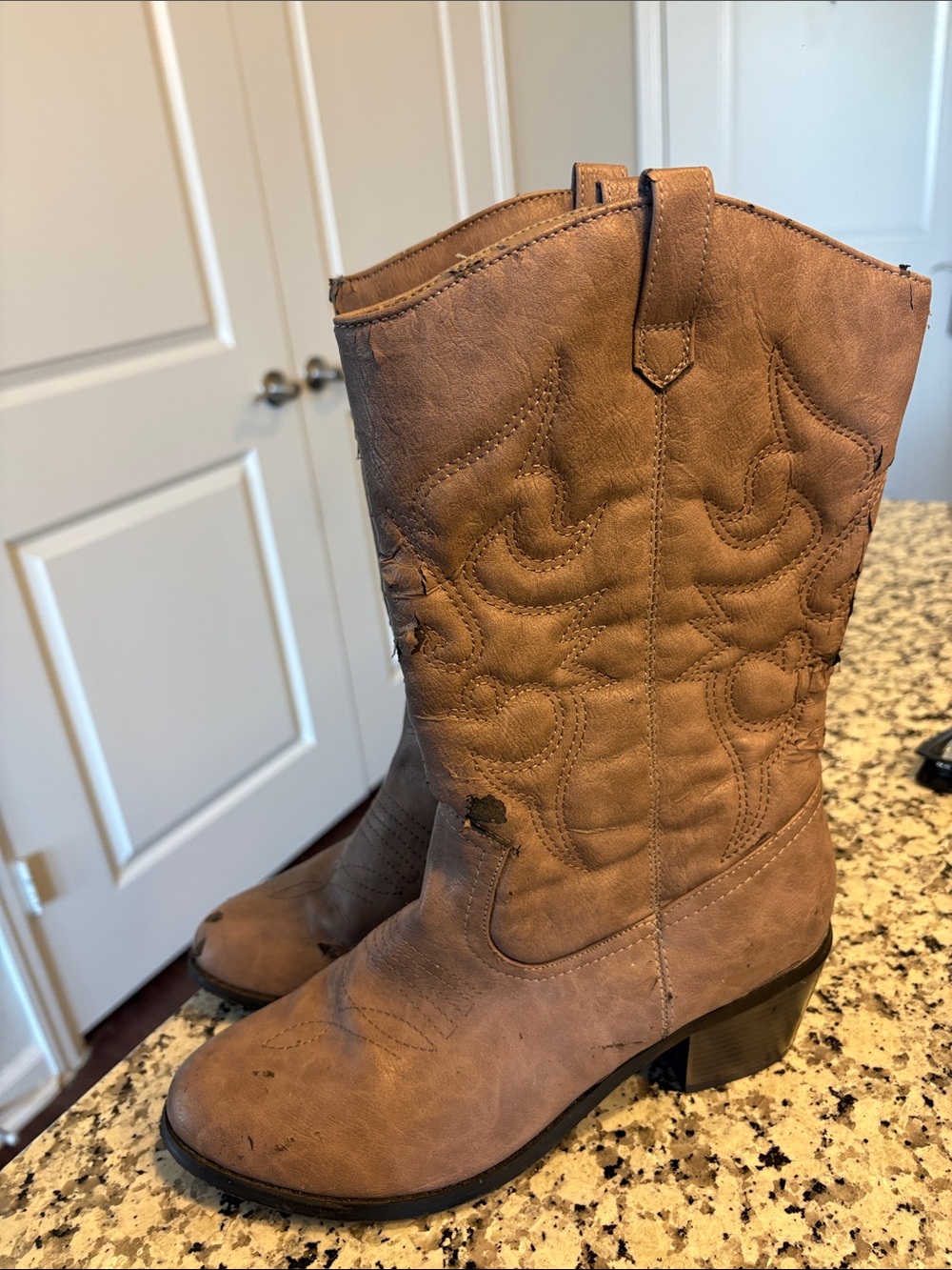 West Blvd Tan Embroidered Western Mid-Calf Heeled Boots